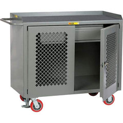 Little Giant - 3,600 Lb Capacity, 2 Shelf, 1 Drawer, 2 Door Mobile Cabinet Bench - 41" Wide x 24" Deep x 43" High, Steel, Gray - Eagle Tool & Supply