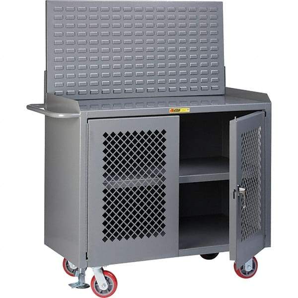 Little Giant - 3,600 Lb Capacity, 3 Shelf, 2 Door Mobile Bench Cabinet with Louvered Panel - 41" Wide x 24" Deep x 43" High, Steel, Gray - Eagle Tool & Supply