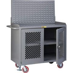 Little Giant - 3,600 Lb Capacity, 3 Shelf, 2 Door Mobile Bench Cabinet with Louvered Panel - 41" Wide x 24" Deep x 43" High, Steel, Gray - Eagle Tool & Supply
