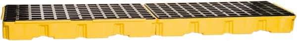 Eagle - 66 Gal Sump, 8,000 Lb Capacity, 4 Drum, Polyethylene Platform - 26-1/4" Long x 103-1/2" Wide x 6-3/4" High, Yellow, Low Profile, Vertical, Inline Drum Configuration - Eagle Tool & Supply