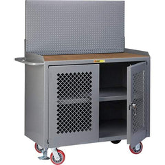 Little Giant - 3,600 Lb Capacity, 3 Shelf, 2 Door Mobile Bench Cabinet with Pegboard Panel - 41" Wide x 24" Deep x 43" High, Steel, Gray - Eagle Tool & Supply