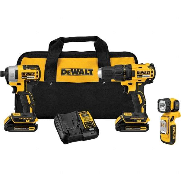 DeWALT - Cordless Tool Combination Kits Voltage: 20 Tools: Compact Drill/Driver; 1/4" Impact Driver; LED Light - Eagle Tool & Supply