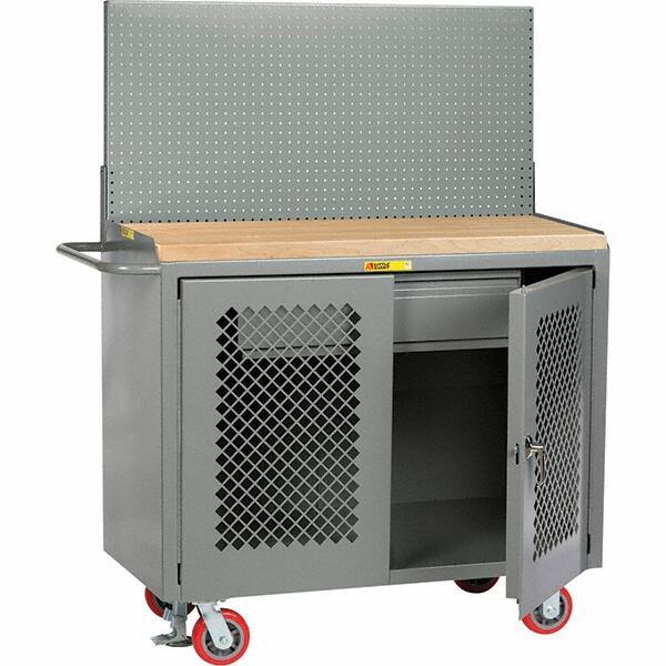Little Giant - 3,600 Lb Capacity, 2 Shelf, 1 Drawer, 2 Door Mobile Bench Cabinet with Pegboard Panel - 53" Wide x 24" Deep x 43" High, Steel, Gray - Eagle Tool & Supply
