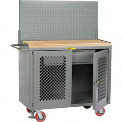 Little Giant - 3,600 Lb Capacity, 2 Shelf, 1 Drawer, 2 Door Mobile Bench Cabinet with Pegboard Panel - 41" Wide x 24" Deep x 43" High, Steel, Gray - Eagle Tool & Supply
