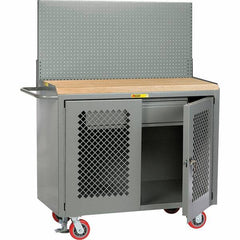 Little Giant - 3,600 Lb Capacity, 2 Shelf, 1 Drawer, 2 Door Mobile Bench Cabinet with Pegboard Panel - 53" Wide x 24" Deep x 43" High, Steel, Gray - Eagle Tool & Supply