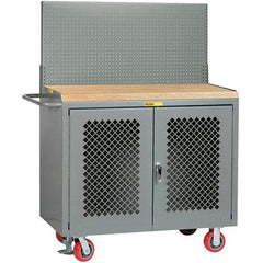 Little Giant - 3,600 Lb Capacity, 2 Shelf, 2 Door Mobile Bench Cabinet with Pegboard Panel - 41" Wide x 24" Deep x 43" High, Steel, Gray - Eagle Tool & Supply