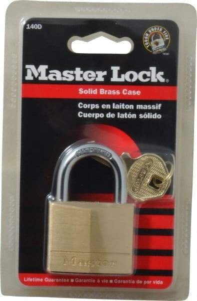 Master Lock - 7/8" Shackle Clearance, Keyed Different Solid Brasss Padlock - 1/4" Shackle Diam, Solid Brass - Eagle Tool & Supply