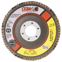 Camel Grinding Wheels - 36 Grit, 7" Disc Diam, 5/8-11 Center Hole, Type 29 Zirconia Alumina Flap Disc - 8,600 Max RPM, Poly Cotton Backing, Arbor Attaching System, Coated - Eagle Tool & Supply