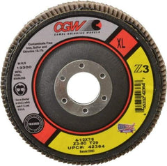 Camel Grinding Wheels - 60 Grit, 4-1/2" Disc Diam, 7/8" Center Hole, Type 29 Zirconia Alumina Flap Disc - 13,300 Max RPM, Poly Cotton Backing, Arbor Attaching System, Coated - Eagle Tool & Supply