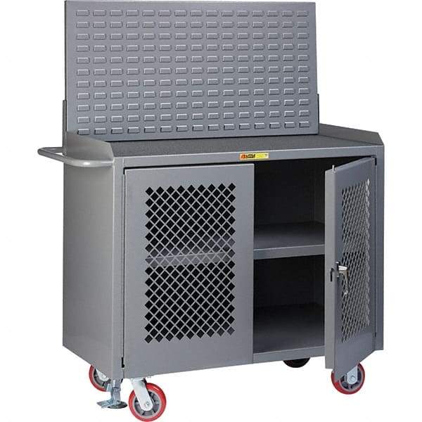 Little Giant - 3,600 Lb Capacity, 3 Shelf, 2 Door Mobile Bench Cabinet with Louvered Panel - 41" Wide x 24" Deep x 43" High, Steel, Gray - Eagle Tool & Supply