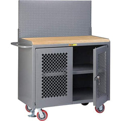 Little Giant - 3,600 Lb Capacity, 3 Shelf, 2 Door Mobile Bench Cabinet with Pegboard Panel - 41" Wide x 24" Deep x 43" High, Steel, Gray - Eagle Tool & Supply