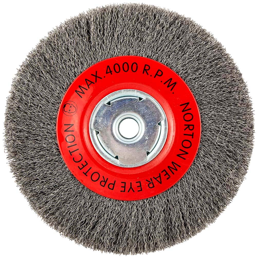 Norton - 8" OD, 5/8" Arbor Hole, Crimped Carbon Wheel Brush - Eagle Tool & Supply