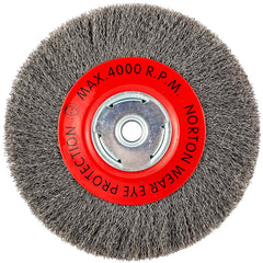 Norton - 8" OD, 5/8" Arbor Hole, Crimped Carbon Wheel Brush - Eagle Tool & Supply