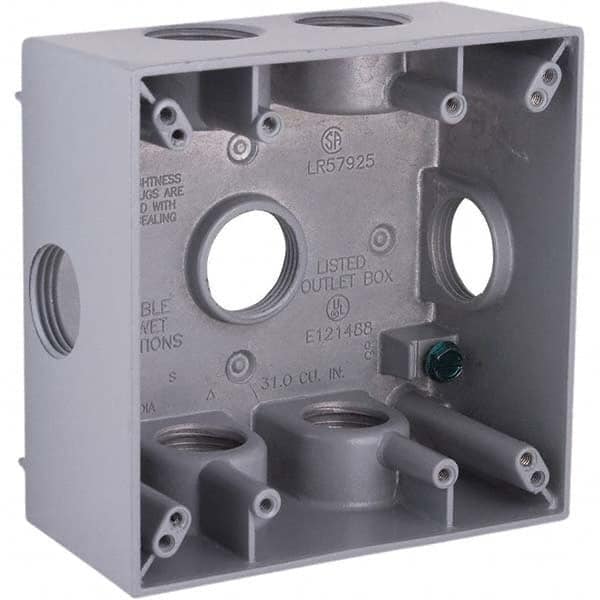 Hubbell-Raco - 4-1/2 x 4-1/2 x 2-1/4" Aluminum Square Weather Resistant Outlet Box - Eagle Tool & Supply