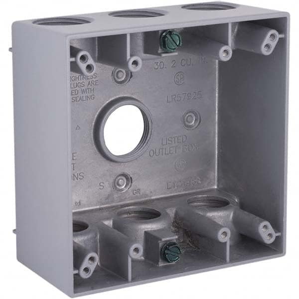 Hubbell-Raco - 4-1/2 x 4-1/2 x 2-1/4" Aluminum Square Weather Resistant Outlet Box - Eagle Tool & Supply