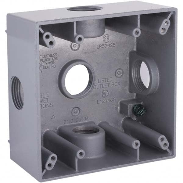 Hubbell-Raco - 4-1/2 x 4-1/2 x 2-1/4" Aluminum Square Weather Resistant Outlet Box - Eagle Tool & Supply