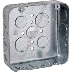 4.69 x 4.688 x 1.563″ Steel Square Device Box 2 Gangs, (17) 1/2, 3/4″ Knockouts