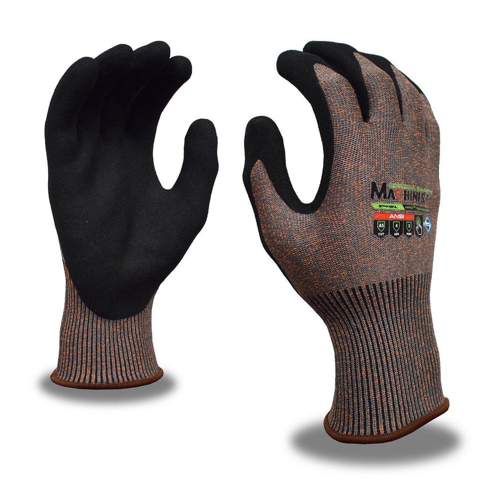 Puncture-Resistant Gloves:  Size  X-Large,  ANSI Cut  A5,  ANSI Puncture  3,  Sanded Nitrile,   ™HPPG ™ High Performance Polyethylene Graphene Gray & Orange,  Palm & Fingertips Coated,  Engineered Yarn Lined,  High Performance Polyethylene Graphene (HPPG)