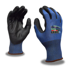Puncture-Resistant Gloves:  Size  Small,  ANSI Cut  A5,  ANSI Puncture  3,  Polyurethane,   ™HPPG ™ High Performance Polyethylene Graphene Blue & Black,  Palm & Fingertips Coated,  Engineered Yarn Lined,  High Performance Polyethylene Graphene (HPPG) Back