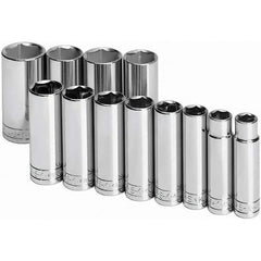 SK - 1/2" Drive Deep Socket Set - 1/2 to 1-1/4", Inch Measurement Standard - Eagle Tool & Supply