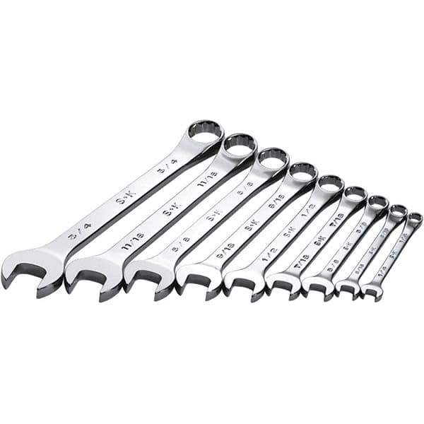 SK - 9 Piece, 1/4 to 3/4", Combination Wrench Set - Inch System of Measurement, Chrome Finish - Eagle Tool & Supply