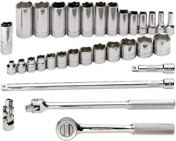 SK - 32 Piece 3/8" Drive Standard Deep Socket Set - 6 Points, 1/4 to 1", Inch Measurement Standard - Eagle Tool & Supply