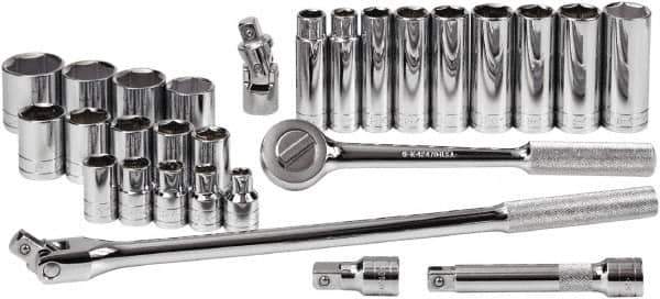 SK - 28 Piece 1/2" Drive Standard Deep Socket Set - 6 Points, 3/8 to 1-1/4", Inch Measurement Standard - Eagle Tool & Supply