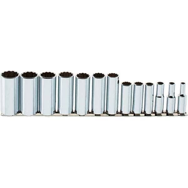 SK - 13 Piece 3/8" Drive Deep Well Socket Set - 12 Points, 1/4" to 1" Range, Inch Measurement Standard - Eagle Tool & Supply