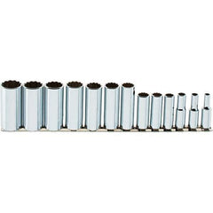 SK - 13 Piece 3/8" Drive Deep Well Socket Set - 12 Points, 1/4" to 1" Range, Inch Measurement Standard - Eagle Tool & Supply