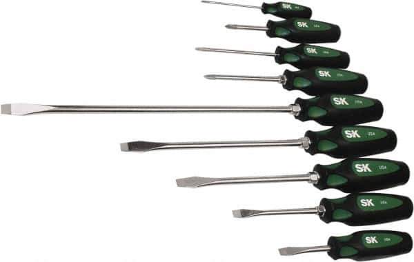 SK - 9 Piece Phillips & Slotted Screwdriver Set - Bit Sizes: Philips #0 to #2 - Eagle Tool & Supply