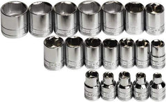 SK - 19 Piece 3/8" Drive Standard Socket Set - 6 Points, 6 to 24mm, Metric Measurement Standard - Eagle Tool & Supply