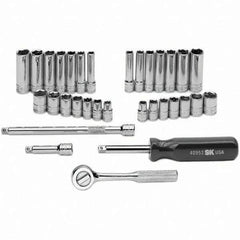 SK - 1/4" Drive Standard Deep Socket Set - 1/4 to 1/2", 6 to 12mm, Inch/Metric Measurement Standard - Eagle Tool & Supply