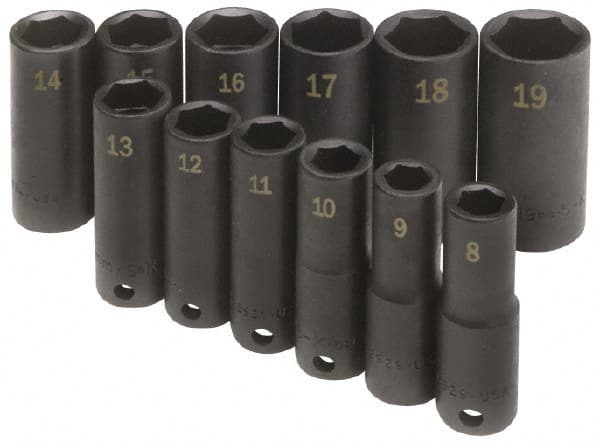 SK - 8 Piece 3/8" Drive Deep Well Impact Socket Set - Eagle Tool & Supply