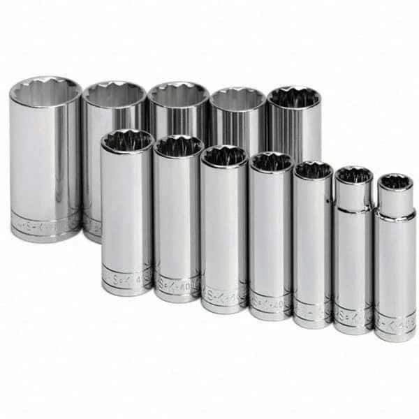 SK - 1/2" Drive Deep Socket Set - 1/2 to 1-1/4", Inch Measurement Standard - Eagle Tool & Supply