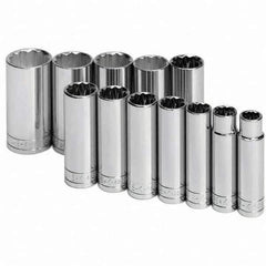 SK - 1/2" Drive Deep Socket Set - 1/2 to 1-1/4", Inch Measurement Standard - Eagle Tool & Supply