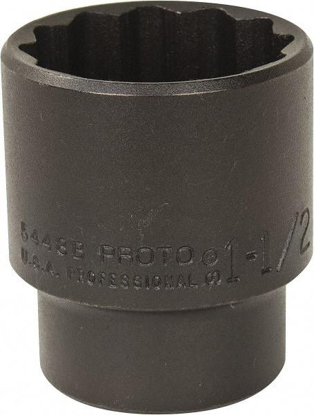 Proto - 1-1/2", 1/2" Drive, Standard Hand Socket - 12 Points, 2-1/4" OAL, Alloy Steel, Black Finish - Eagle Tool & Supply