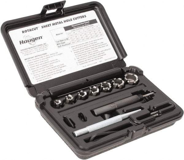 Hougen - 10 Piece, 5/16 to 3/4" Cutter Diam, 1/4" Cutting Depth, High Speed Steel Annular Cutter Set - Bright Finish, 3/8" Shank Diam, 5/16, 3/8, 7/16, 1/2, 9/16, 5/8, 3/4" Cutter Diams - Eagle Tool & Supply