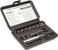 Hougen - 10 Piece, 5/16 to 3/4" Cutter Diam, 1/4" Cutting Depth, High Speed Steel Annular Cutter Set - Bright Finish, 3/8" Shank Diam, 5/16, 3/8, 7/16, 1/2, 9/16, 5/8, 3/4" Cutter Diams - Eagle Tool & Supply