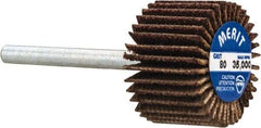 Merit Abrasives - 3/4" Diam x 1/2" Face Width, Medium Aluminum Oxide Coated Mounted Flap Wheel - 1/8" Shank Mount, 80 Grit, Cloth Backing, 35,000 Max RPM - Eagle Tool & Supply