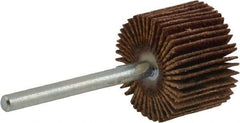 Merit Abrasives - 3/4" Diam x 1/2" Face Width, Fine Aluminum Oxide Coated Mounted Flap Wheel - 1/8" Shank Mount, 120 Grit, Cloth Backing, 35,000 Max RPM - Eagle Tool & Supply