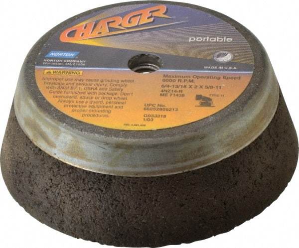 Norton - 6" Diam, 2" Overall Thickness, 14 Grit, Type 11 Tool & Cutter Grinding Wheel - Very Coarse Grade, Zirconia Alumina, R Hardness, 6,000 RPM - Eagle Tool & Supply