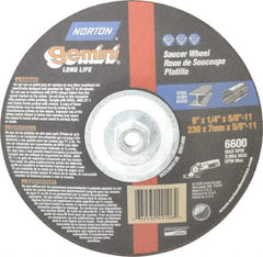Norton - 24 Grit, 9" Wheel Diam, 1/4" Wheel Thickness, Type 28 Depressed Center Wheel - Aluminum Oxide, 6,600 Max RPM, Compatible with Angle Grinder - Eagle Tool & Supply