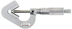 Mitutoyo - 0.05 to 0.6 Inch Measurement, 0.001 Inch Graduation, Accuracy Up to 0.0002 Inch, 3 Flutes Measured, Ratchet Stop Thimble, Mechanical V Anvil Micrometer - 6.35mm Spindle Diameter, Carbide, 23.46mm Throat Depth - Eagle Tool & Supply