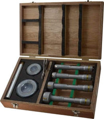 Mitutoyo - 9 Piece, 0.8 to 2", Carbide, TiN Coated, Hole Mechanical Inside Micrometer Set - 0.0002" Graduation, Ratchet Stop Thimble, Includes (2) Setting Rings, Extension & Fitted Plastic Case - Eagle Tool & Supply