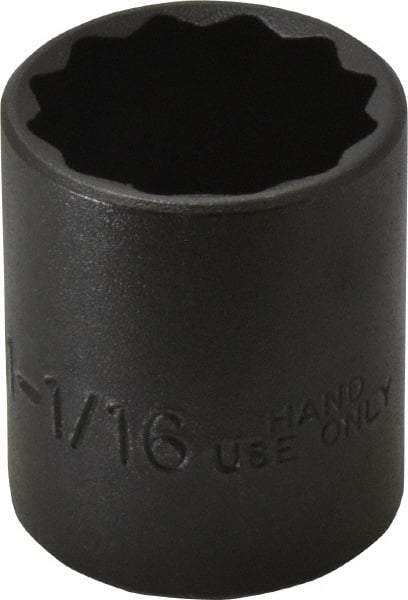 Proto - 1-1/16", 1/2" Drive, Standard Hand Socket - 12 Points, 1-5/8" OAL, Alloy Steel, Black Finish - Eagle Tool & Supply