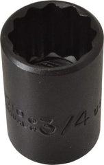 Proto - 3/4", 1/2" Drive, Standard Hand Socket - 12 Points, 1-1/2" OAL, Alloy Steel, Black Finish - Eagle Tool & Supply