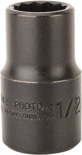 Proto - 1/2", 1/2" Drive, Standard Hand Socket - 12 Points, 1-1/2" OAL, Alloy Steel, Black Finish - Eagle Tool & Supply