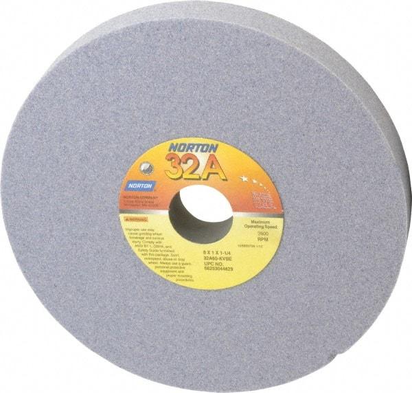 Norton - 8" Diam x 1-1/4" Hole x 1" Thick, K Hardness, 60 Grit Surface Grinding Wheel - Aluminum Oxide, Type 1, Medium Grade, 3,600 Max RPM, Vitrified Bond, No Recess - Eagle Tool & Supply