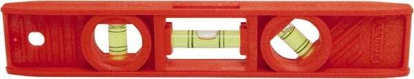 Stanley - 9" Long 3 Vial Torpedo Level - ABS Plastic, Orange, 1 45°, 1 Level & 1 Plumb Vials - Eagle Tool & Supply