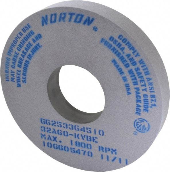 Norton - 14" Diam x 5" Hole x 2" Thick, K Hardness, 60 Grit Surface Grinding Wheel - Aluminum Oxide, Type 1, Medium Grade, 1,800 Max RPM, Vitrified Bond, No Recess - Eagle Tool & Supply